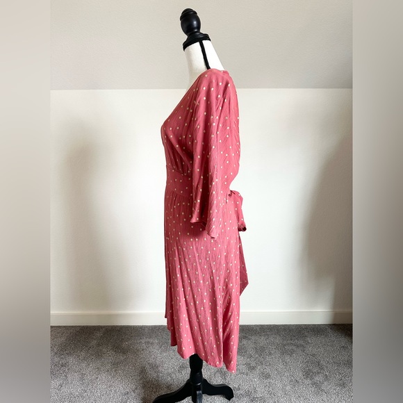 Boden Pink & Gold Polkadot 3/4 Sleeve Crêpe Maxi Dress Size 20/22R has pockets - Picture 3 of 12